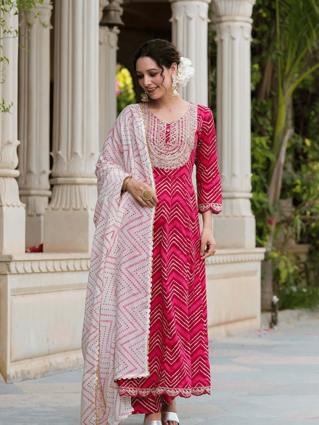 Pink Dori_Embroidery Kurta with Trouser & Dupatta-Yufta Store-1471SKDPKS