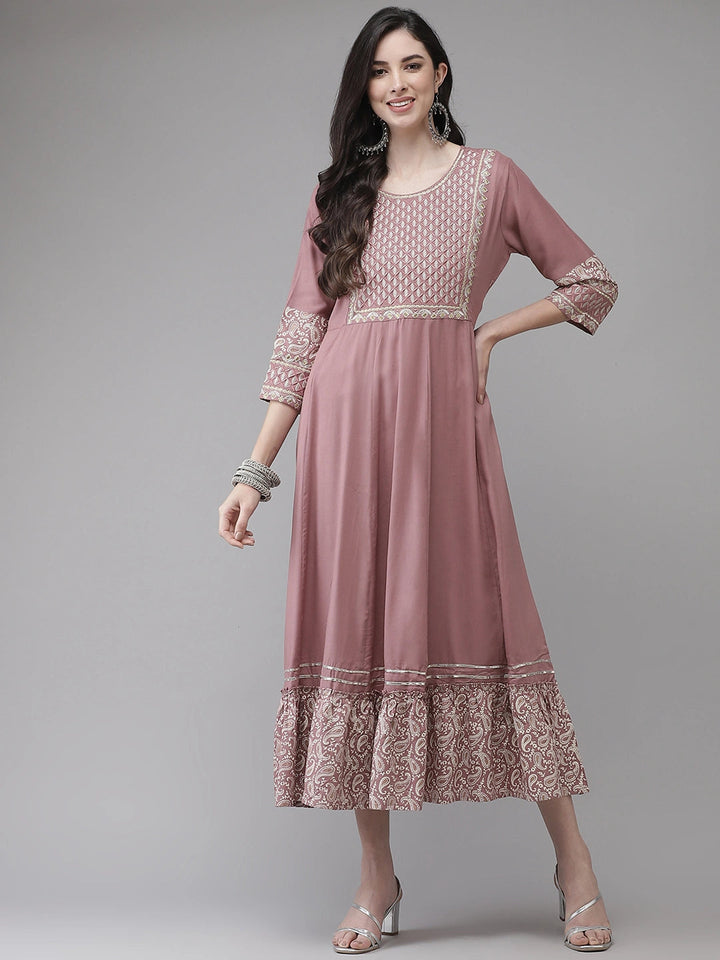 Pink Embroidered Dress-Yufta Store-2119DRSPKM