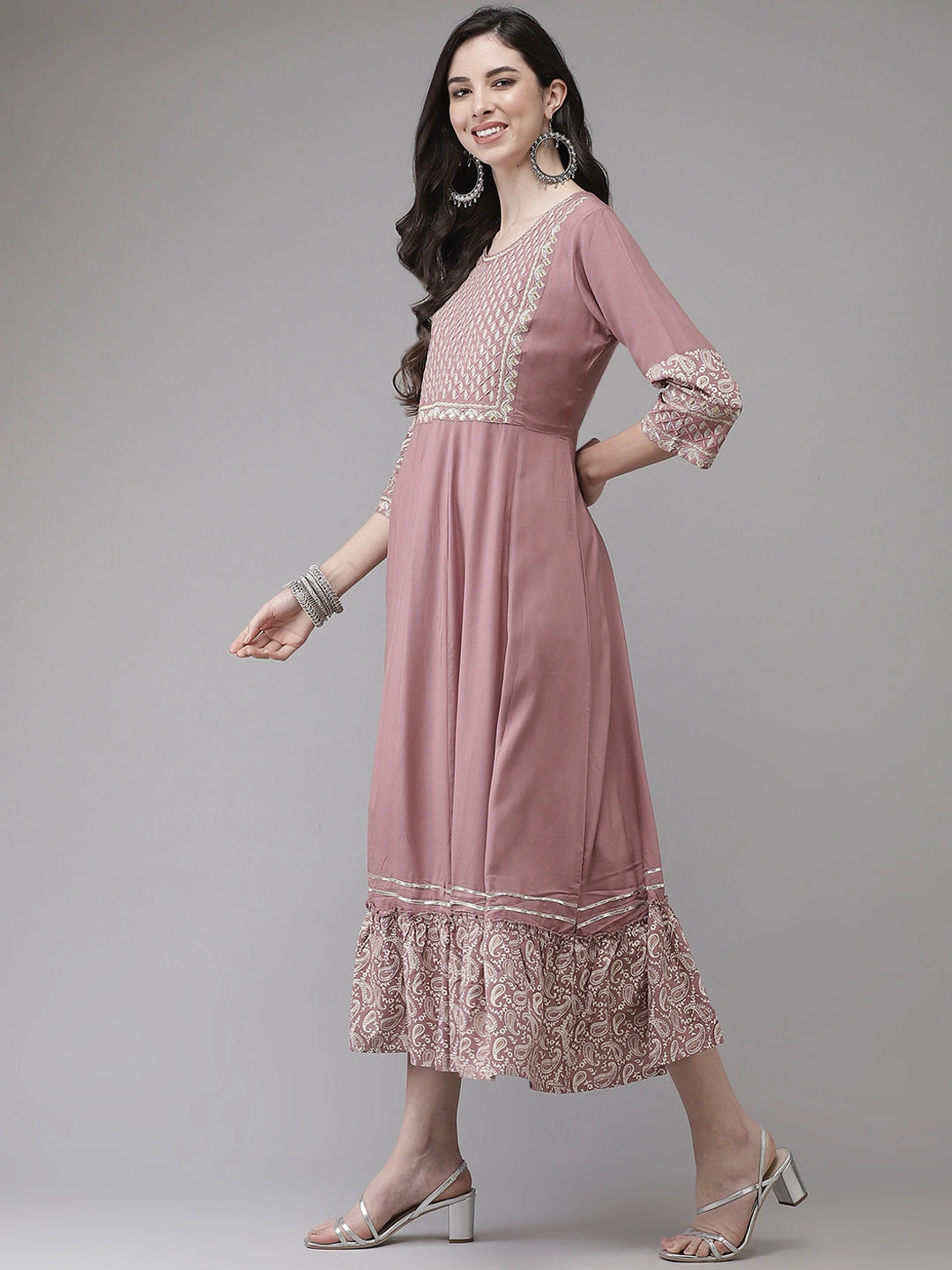 Pink Embroidered Dress-Yufta Store-2119DRSPKM