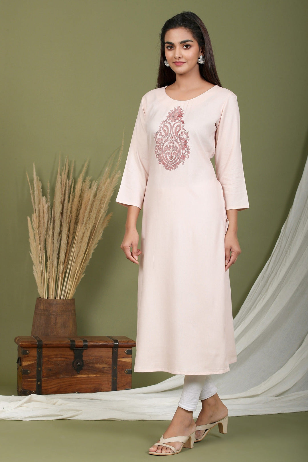 Pink Embroidered Kurta-Yufta Store-2410KURPKM