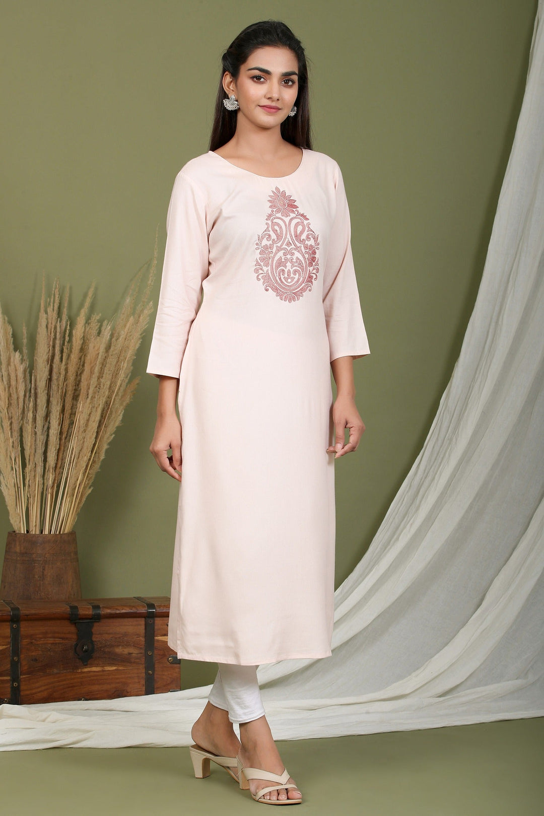 Pink Embroidered Kurta-Yufta Store-2410KURPKM