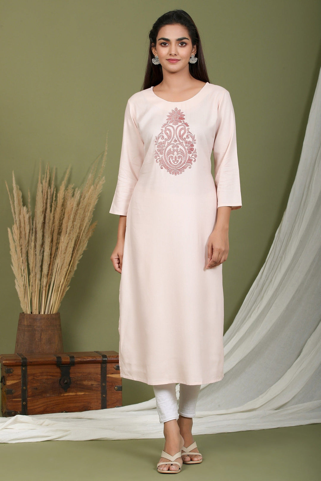 Pink Embroidered Kurta-Yufta Store-2410KURPKM