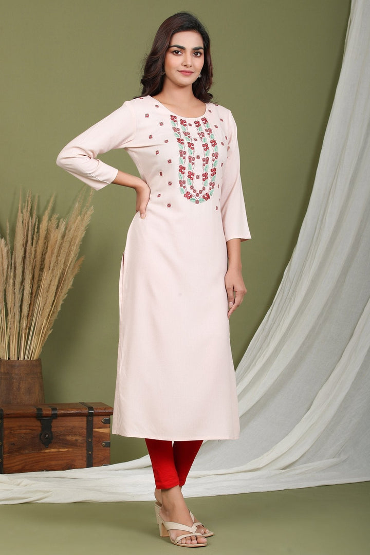 Pink Embroidered Kurta-Yufta Store-2412KURPKM