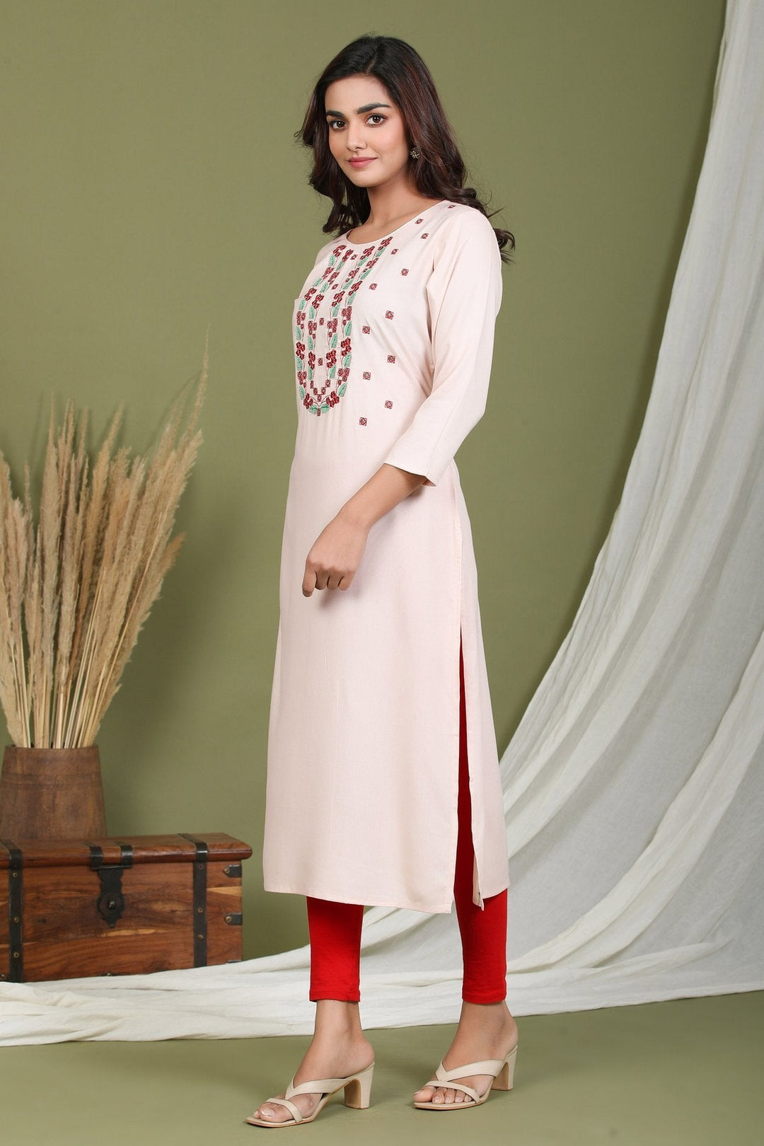 Pink Embroidered Kurta-Yufta Store-2412KURPKM