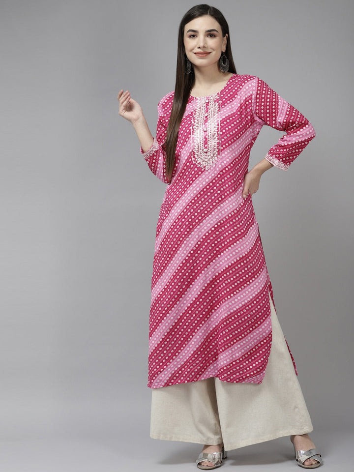 Pink Embroidered Kurta-Yufta Store-9866KURPKS