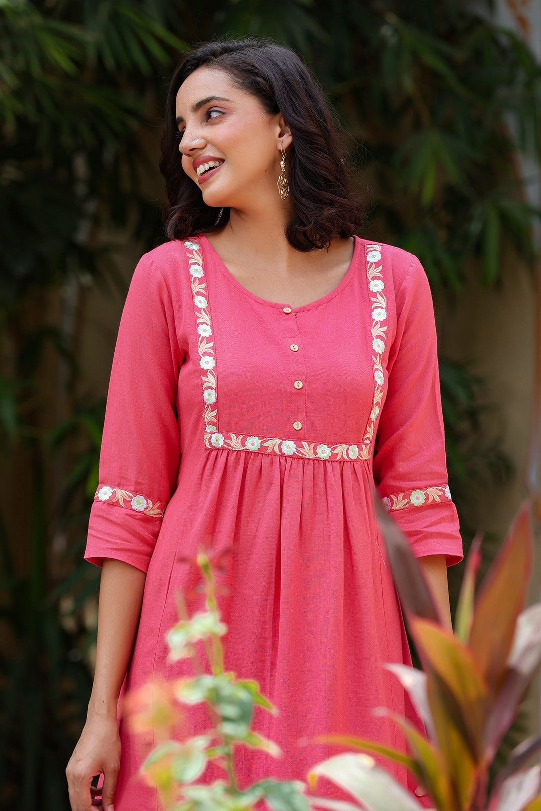 Pink Embroidered Yoke Design Kurta-Yufta Store-9231KURPKS