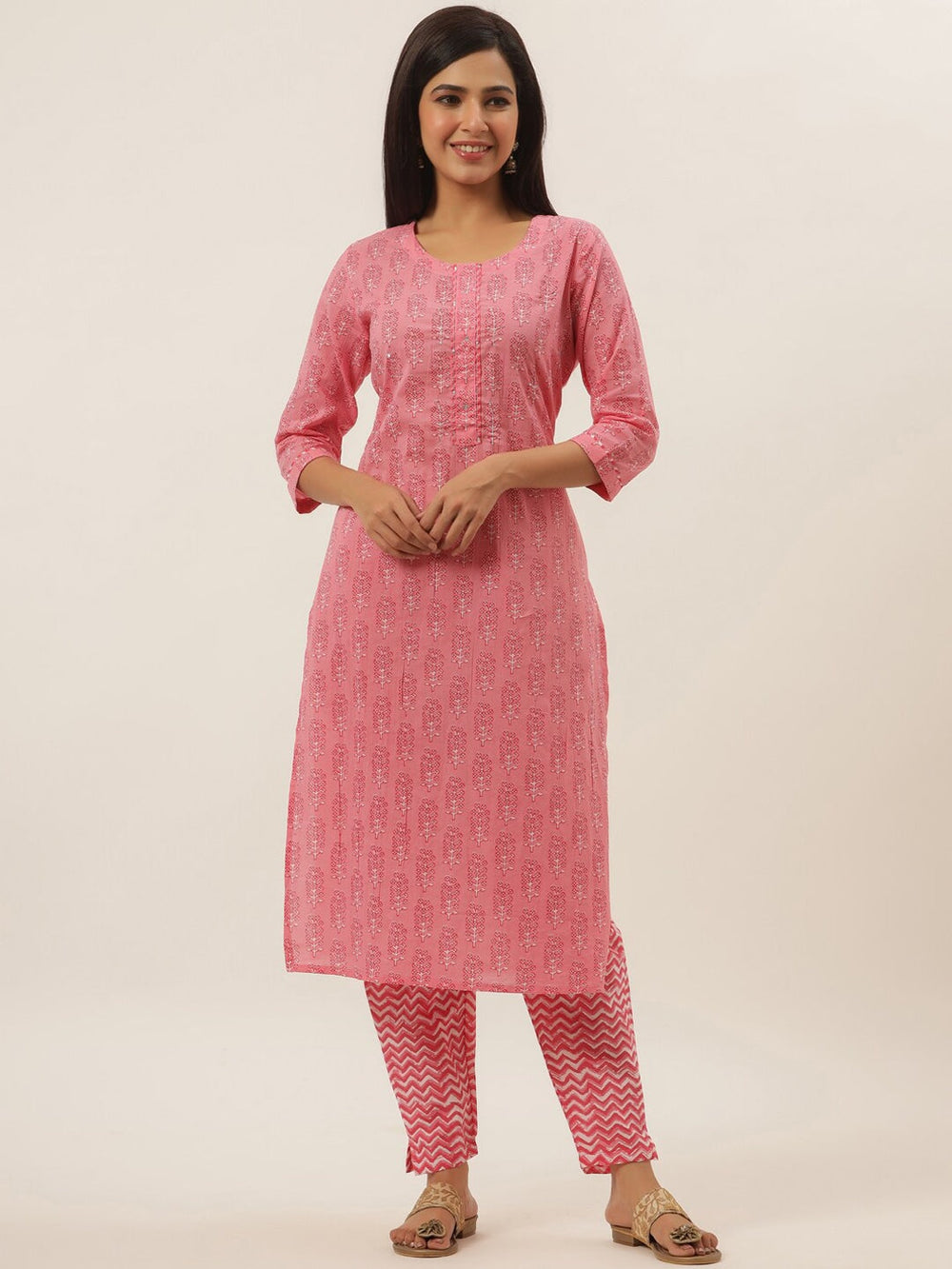 Pink Ethnic Motifs Cotton Dupatta Set-Yufta Store-4778SKDPKM