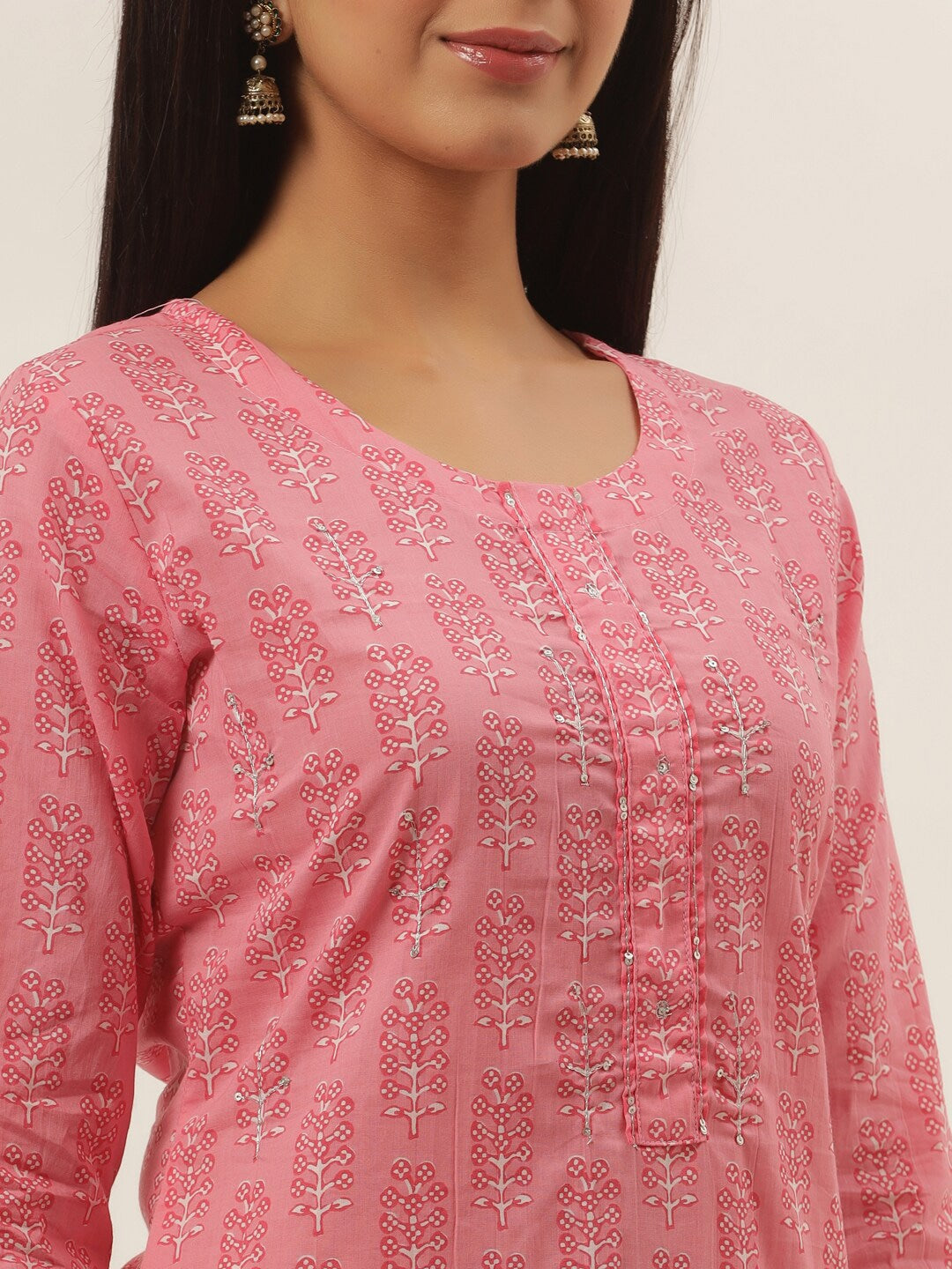 Pink Ethnic Motifs Cotton Dupatta Set-Yufta Store-4778SKDPKM