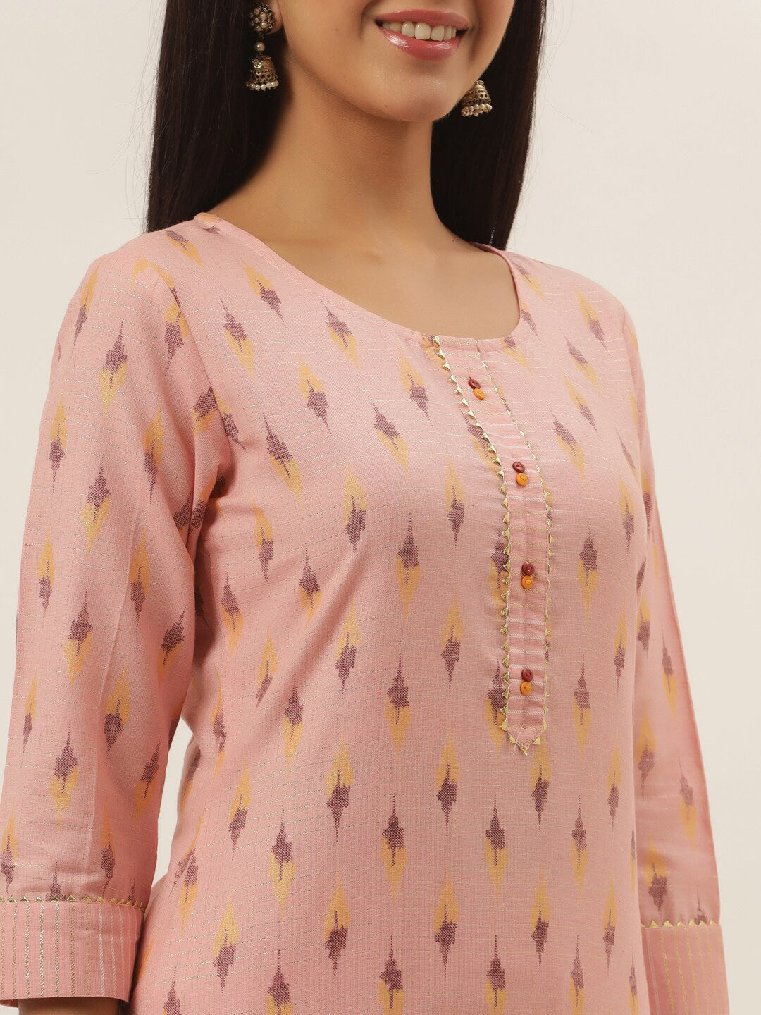 Pink Ethnic Motifs Cotton Printed Dupatta Set-Yufta Store-9811SKDPKS