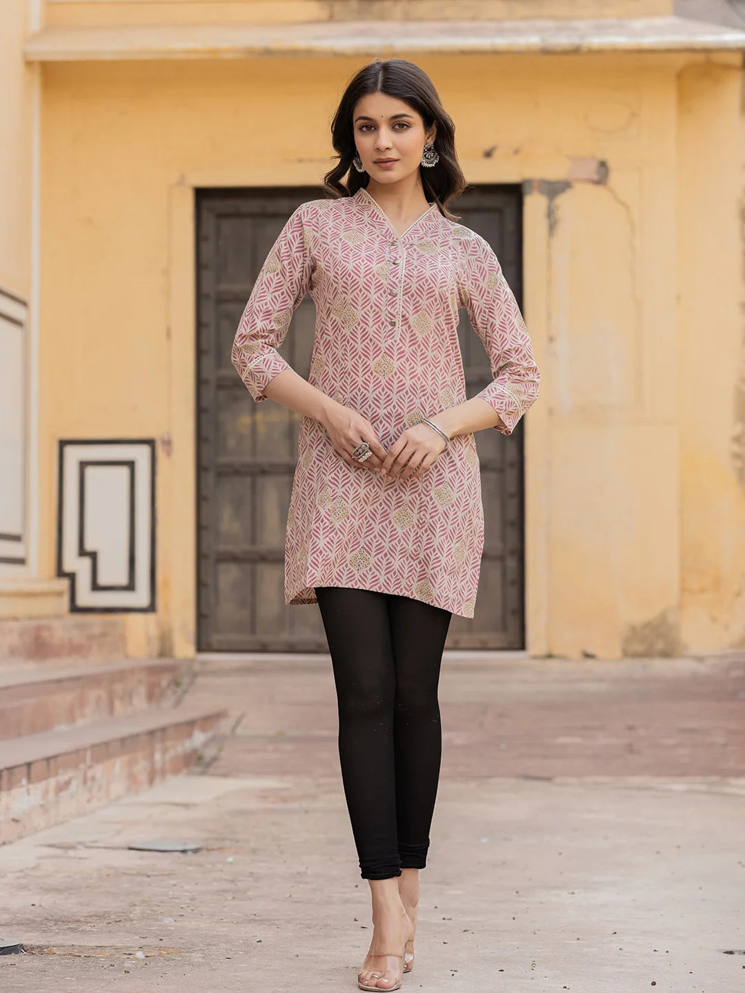 Pink Ethnic Motifs Cotton Top-Yufta Store-1833TOPPKS