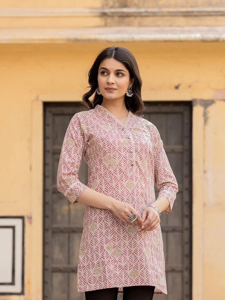 Pink Ethnic Motifs Cotton Top-Yufta Store-1833TOPPKS