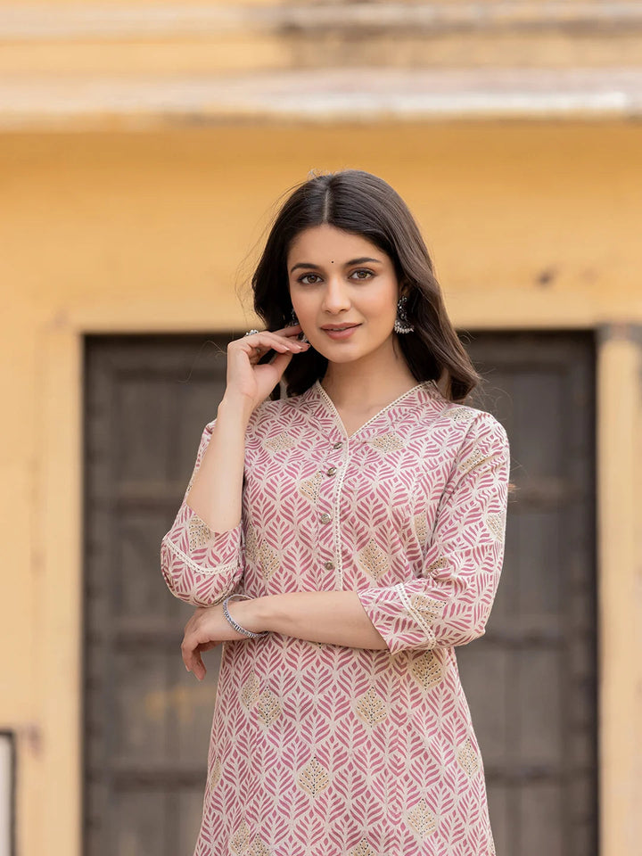 Pink Ethnic Motifs Cotton Top-Yufta Store-1833TOPPKS