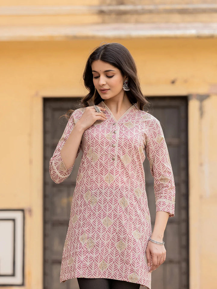 Pink Ethnic Motifs Cotton Top-Yufta Store-1833TOPPKS