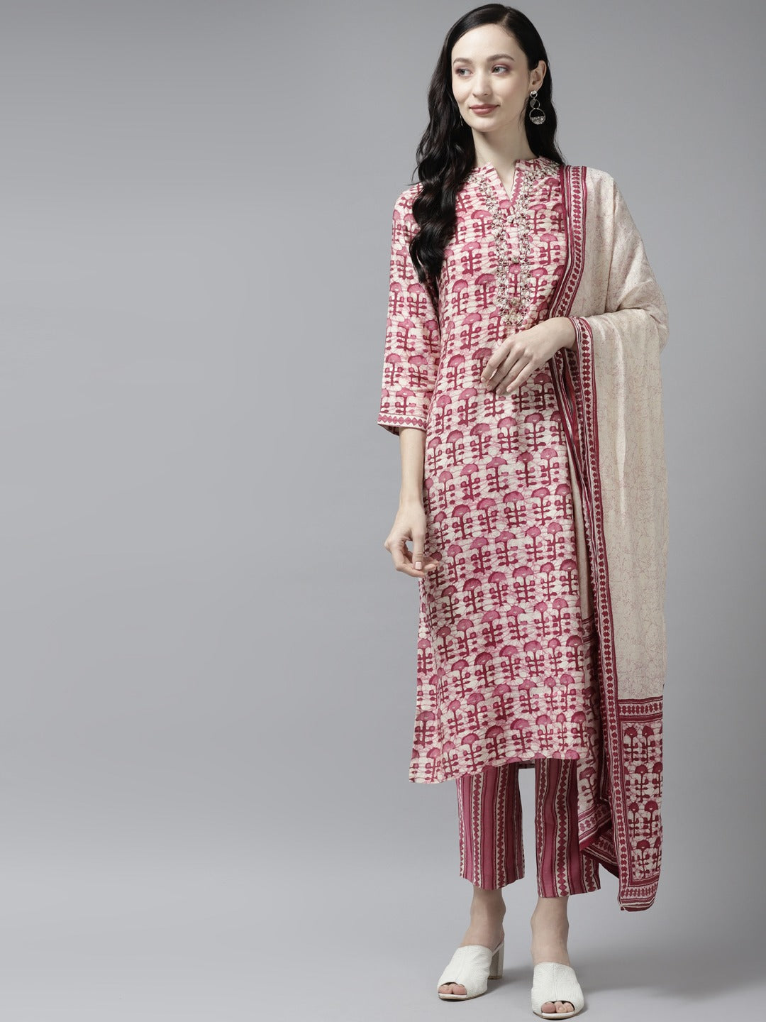 Pink Ethnic Motifs Dupatta Set-Yufta Store-5605SKDPKM