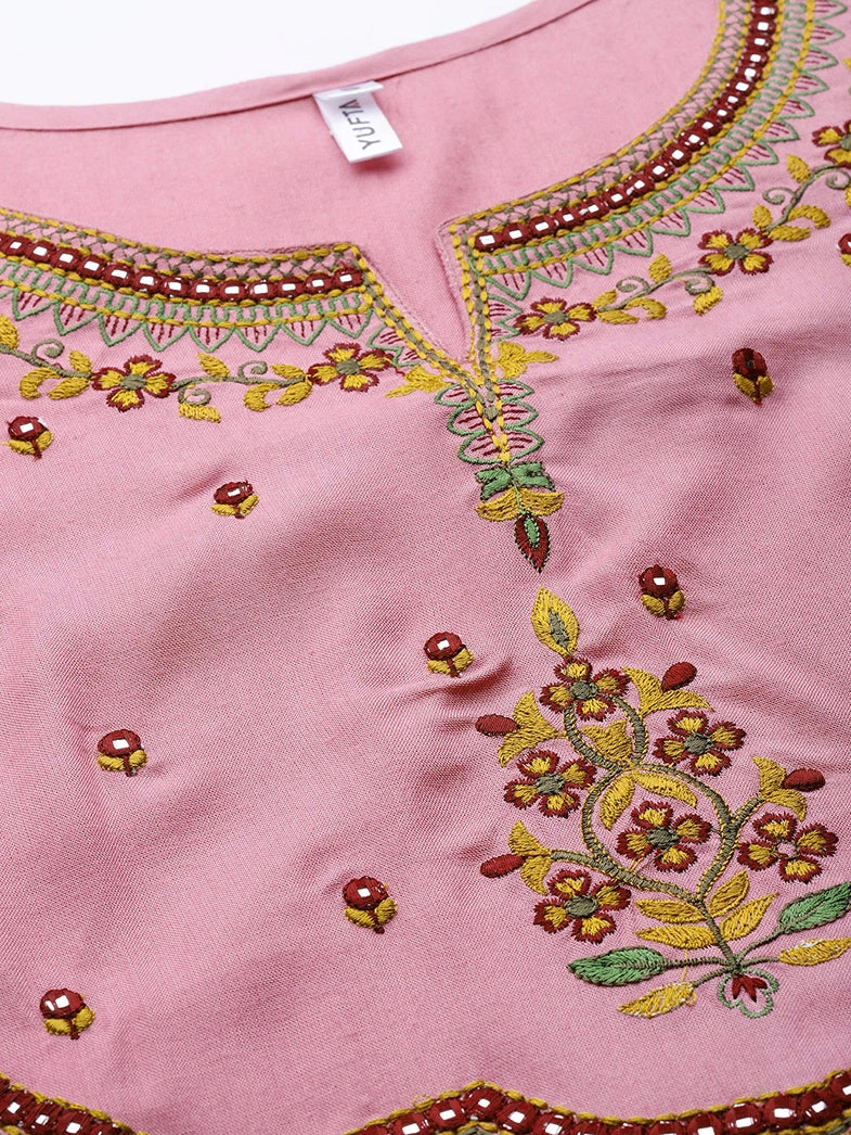 Pink Ethnic Motifs Embroidered Dupatta Set-Yufta Store-9373SKDPKS
