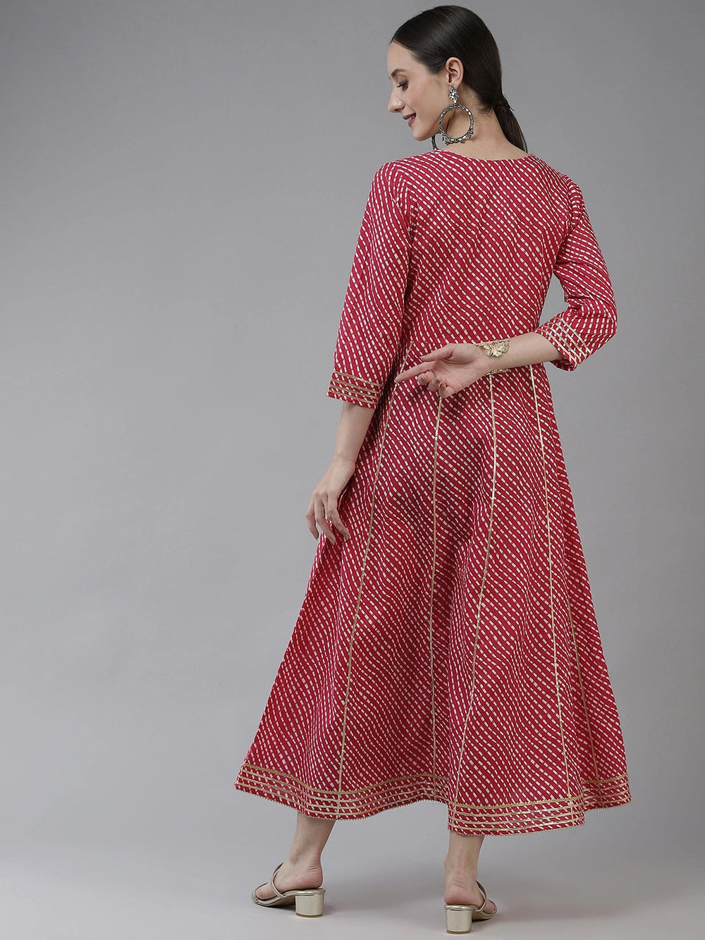 Pink Ethnic Motifs Maxi Dress-Yufta Store-9778DRSPKS