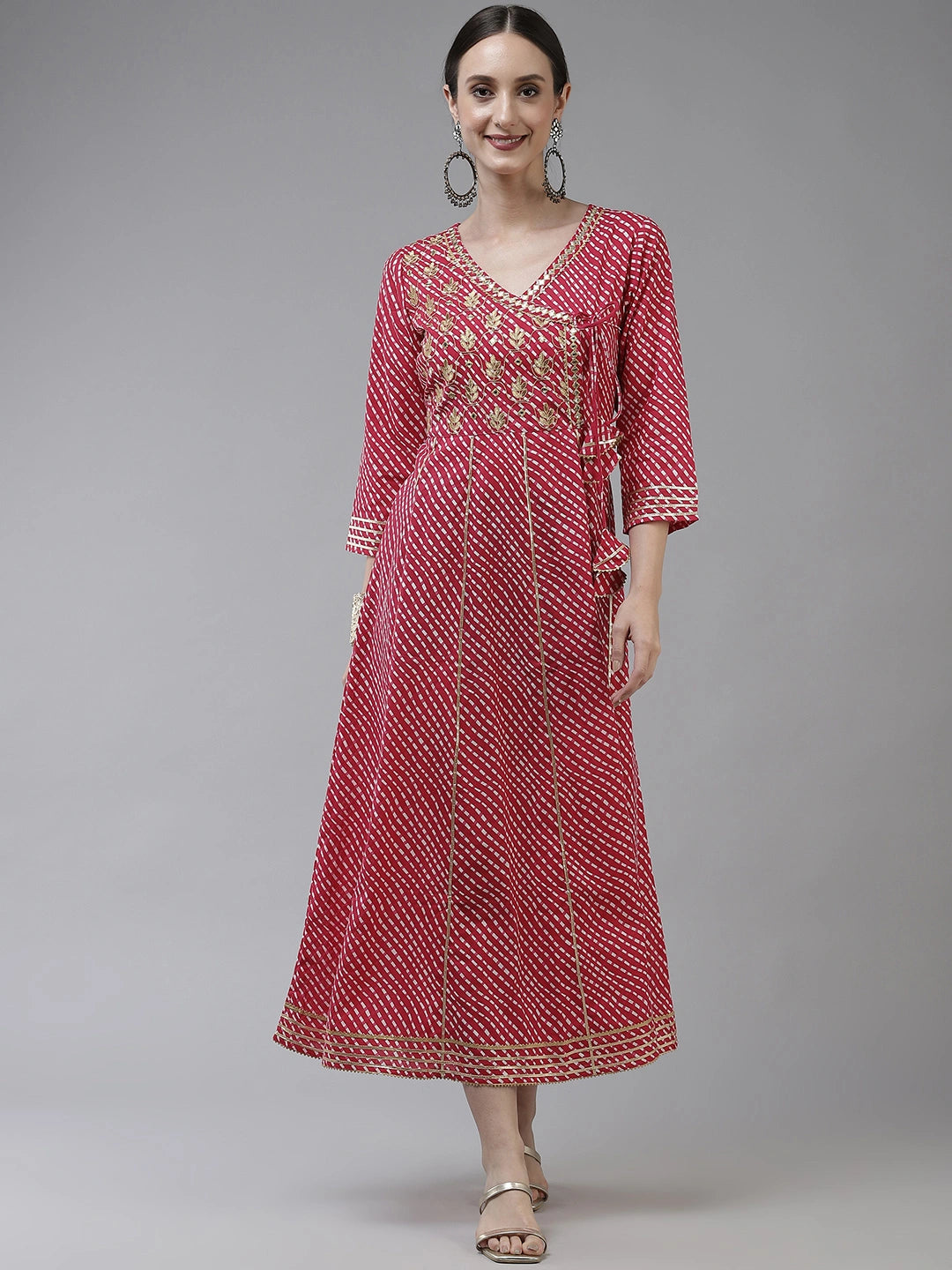 Pink Ethnic Motifs Maxi Dress-Yufta Store-9778DRSPKS