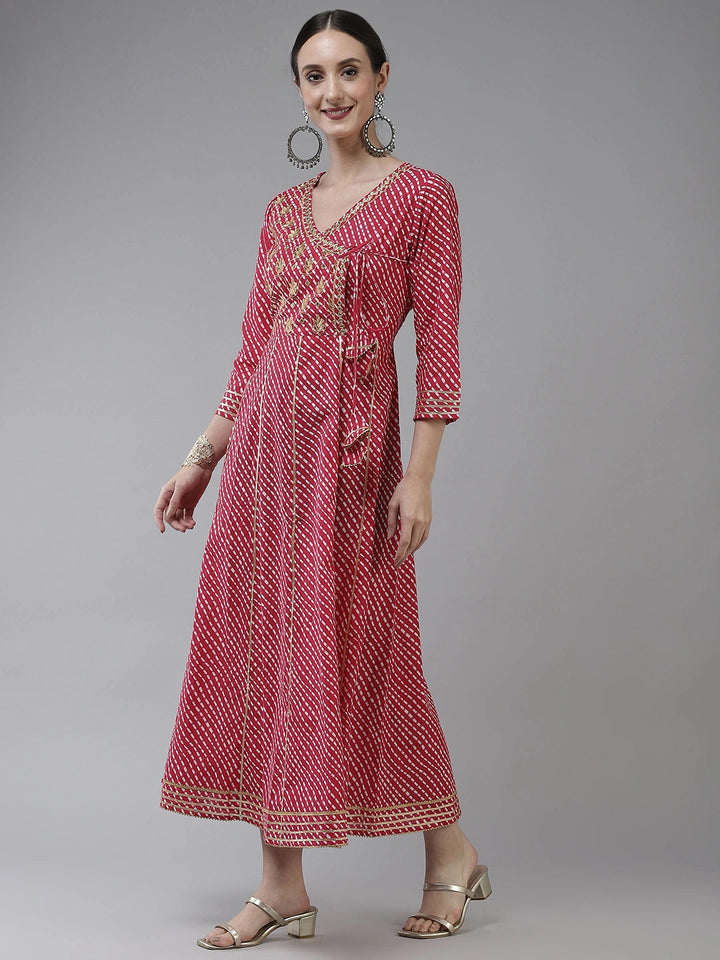 Pink Ethnic Motifs Maxi Dress-Yufta Store-9778DRSPKS