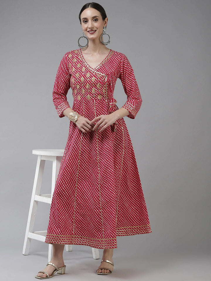 Pink Ethnic Motifs Maxi Dress-Yufta Store-9778DRSPKS