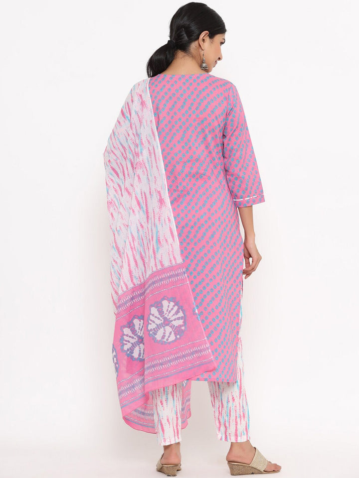 Pink Ethnic Motifs Printed Dupatta Set-Yufta Store-4740SKDPKM