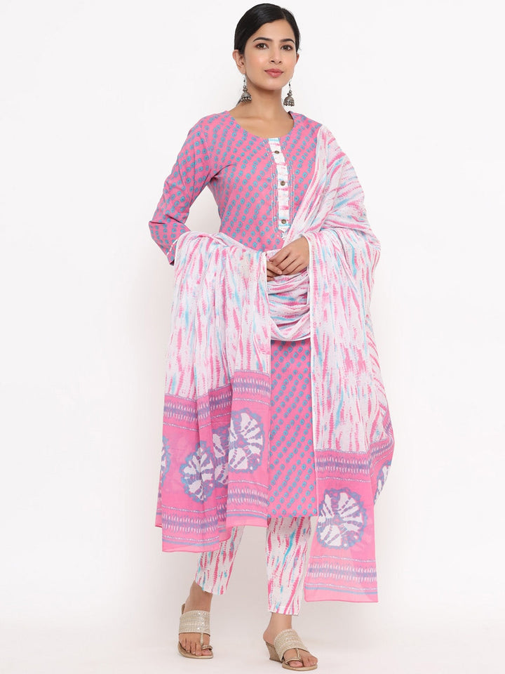 Pink Ethnic Motifs Printed Dupatta Set-Yufta Store-4740SKDPKM