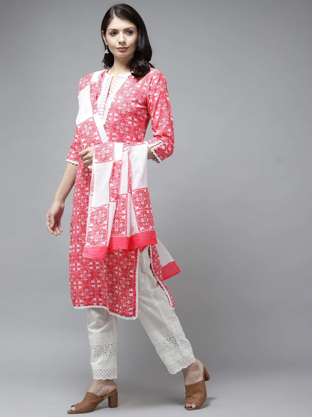 Pink Ethnic Motifs Printed Dupatta Set-Yufta Store-5701SKDPKM