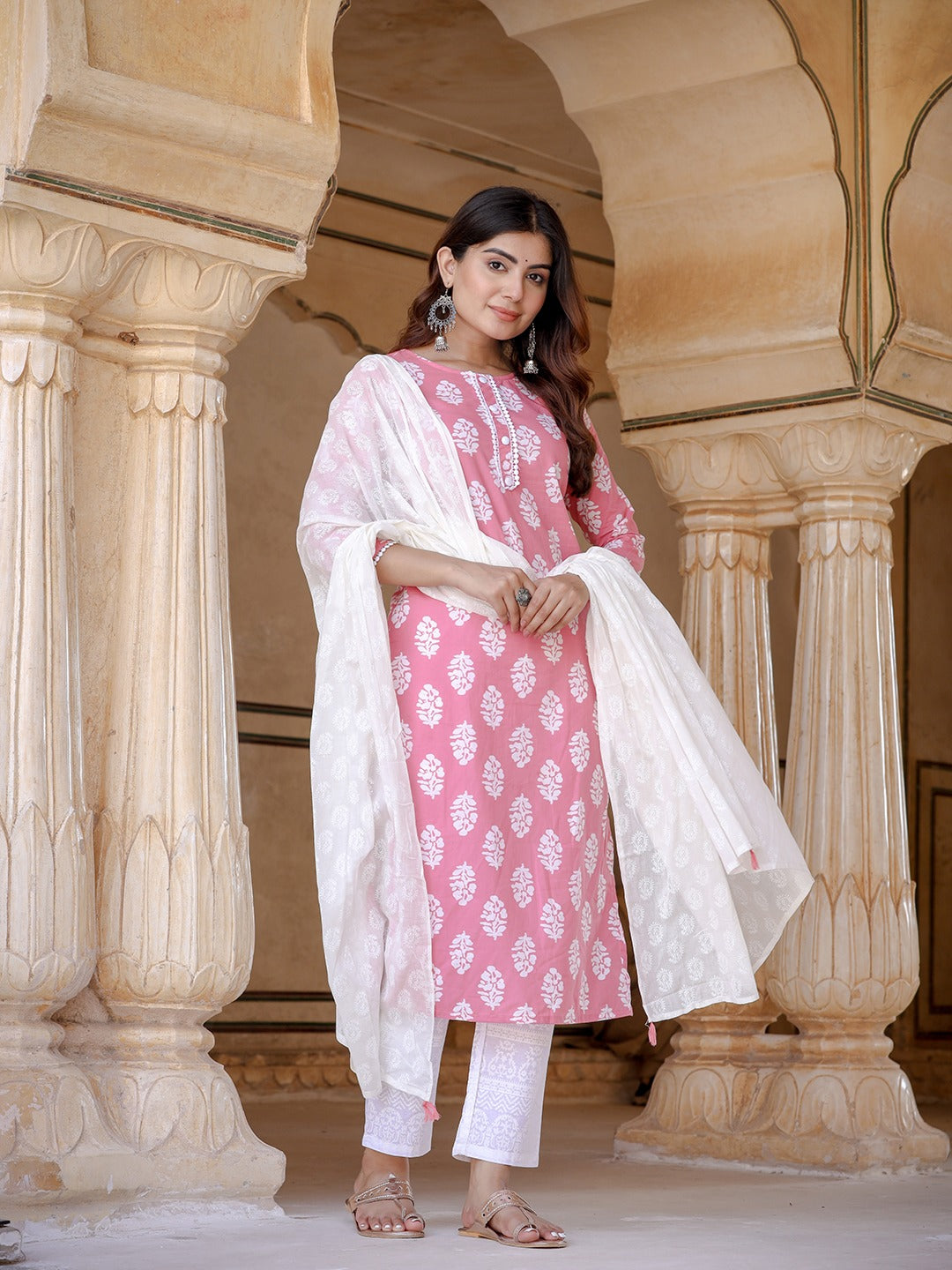 Pink Ethnic Motifs Printed Dupatta Set-Yufta Store-9720SKDPKS