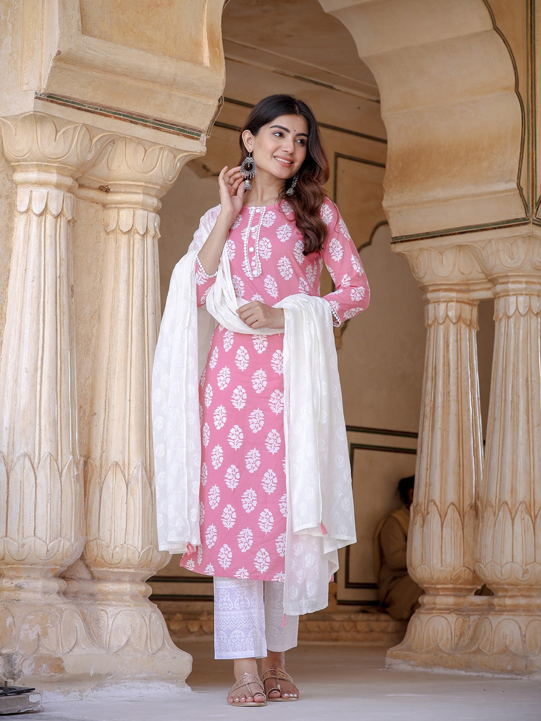 Pink Ethnic Motifs Printed Dupatta Set-Yufta Store-9720SKDPKS