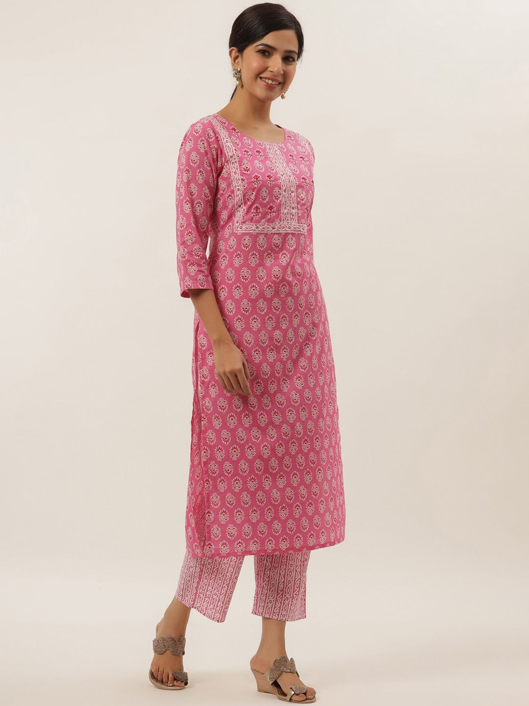 Pink Ethnic Motifs Printed Kurta Set-Yufta Store-6205SETPKS