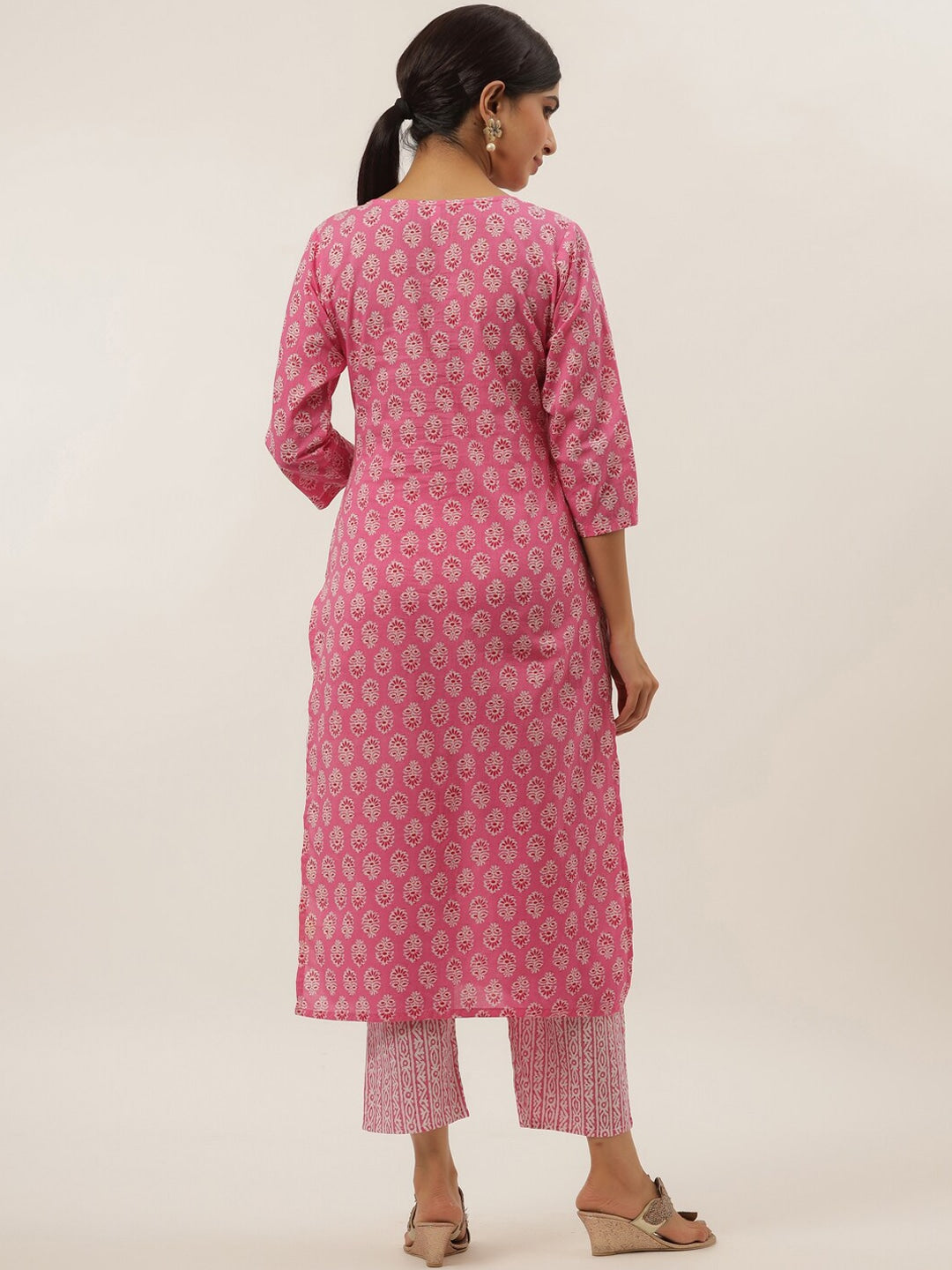 Pink Ethnic Motifs Printed Kurta Set-Yufta Store-6205SETPKS