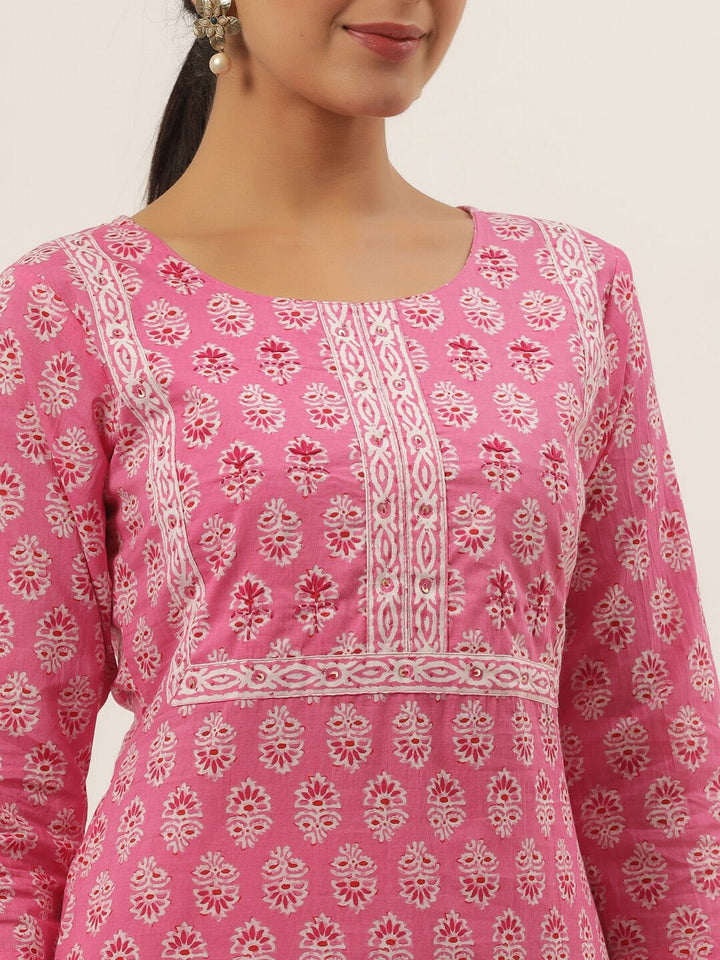 Pink Ethnic Motifs Printed Kurta Set-Yufta Store-6205SETPKS