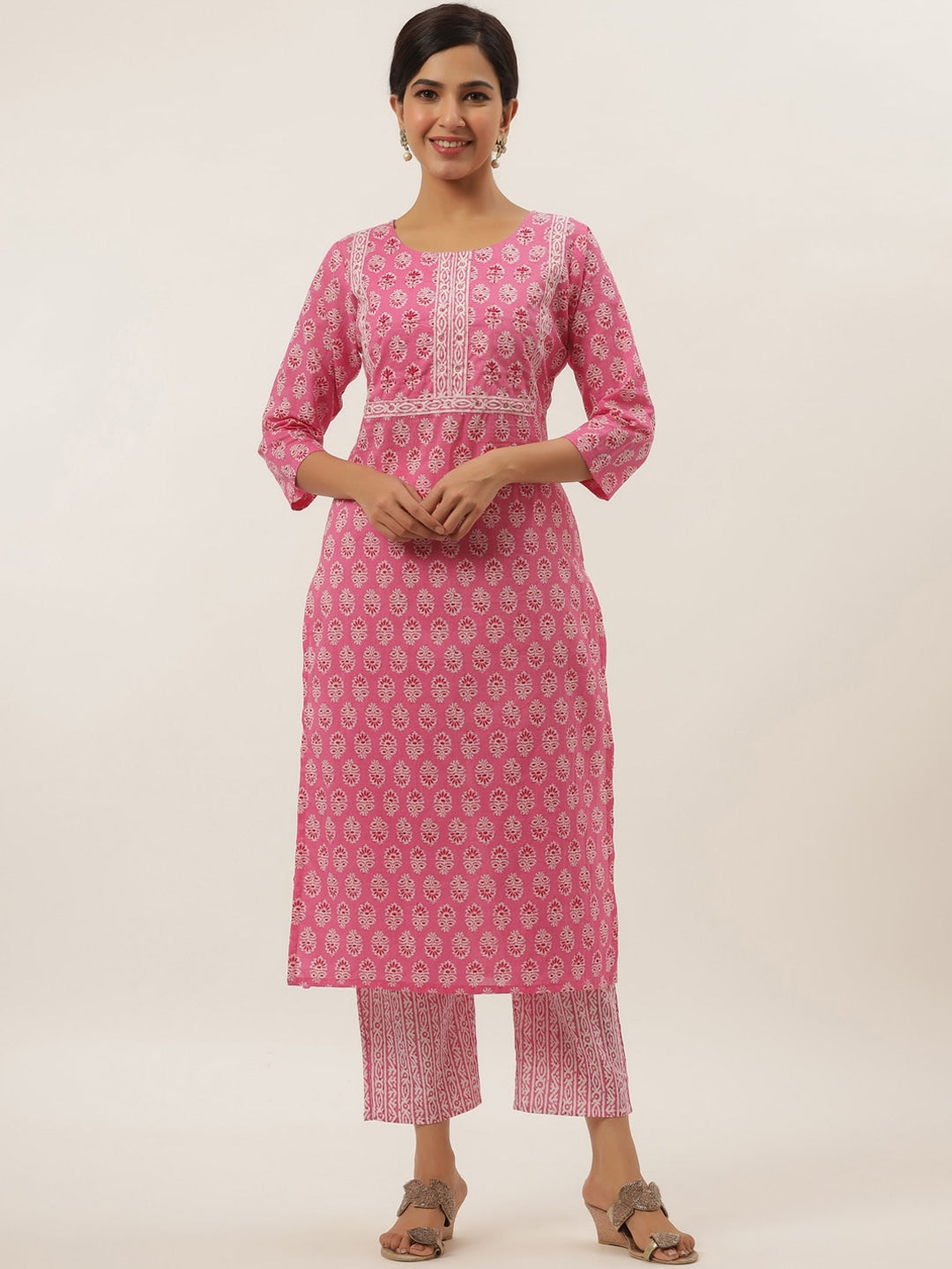 Pink Ethnic Motifs Printed Kurta Set-Yufta Store-6205SETPKS