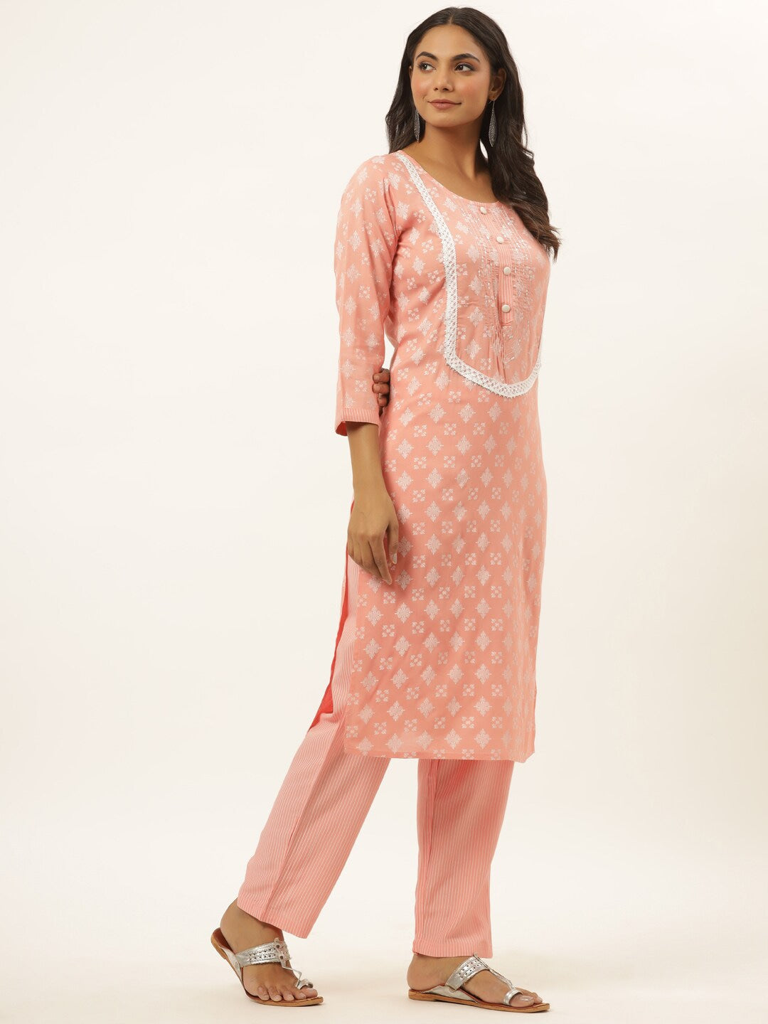 Pink Ethnic Motifs Printed Kurta Set-Yufta Store-6502SETPKM