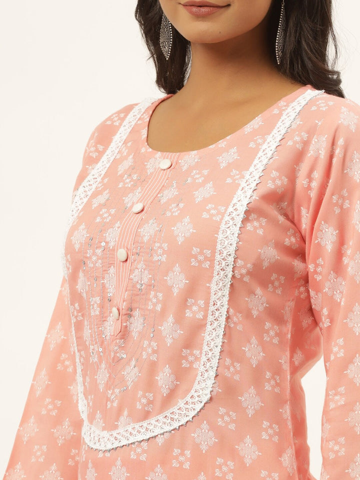 Pink Ethnic Motifs Printed Kurta Set-Yufta Store-6502SETPKM