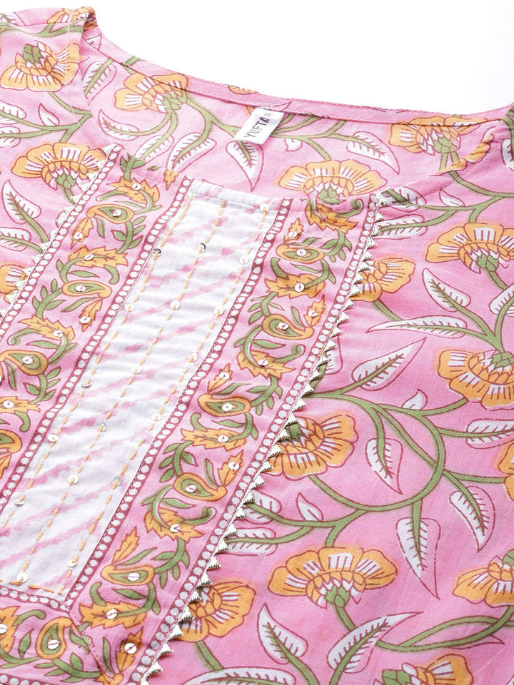Pink Floral Printed Dupatta Set-Yufta Store-9410SKDPKS