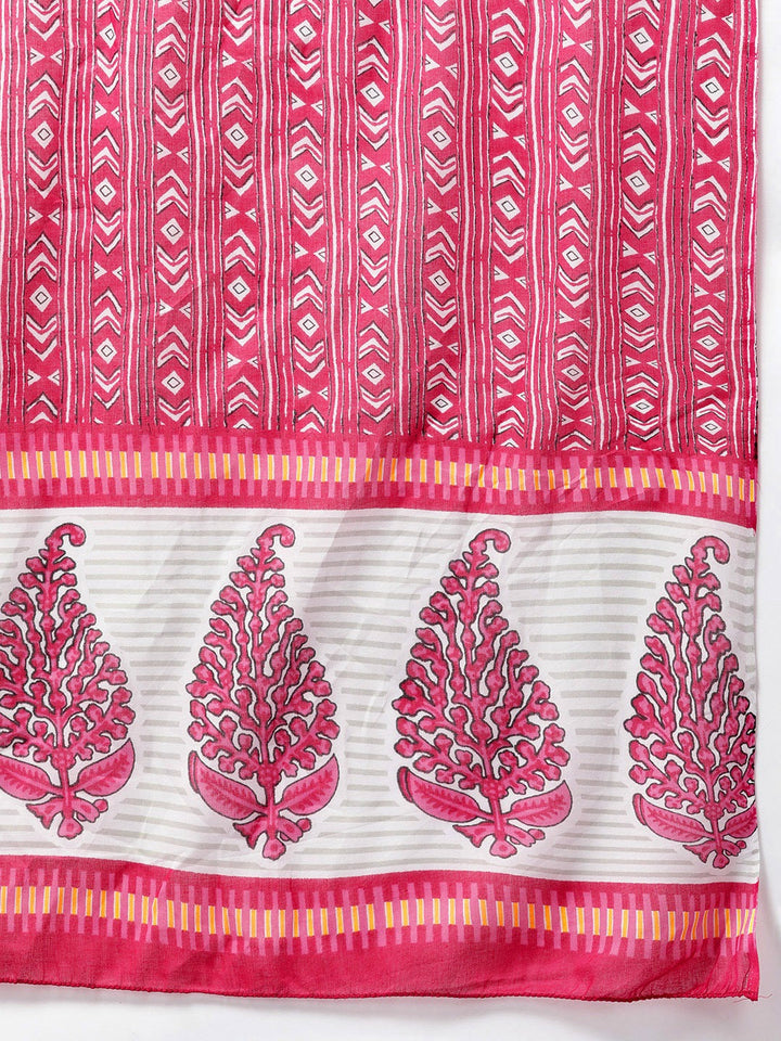 Pink Floral Printed Pure Cotton Kurta Dupatta Set-Yufta Store-1136SKDPKS