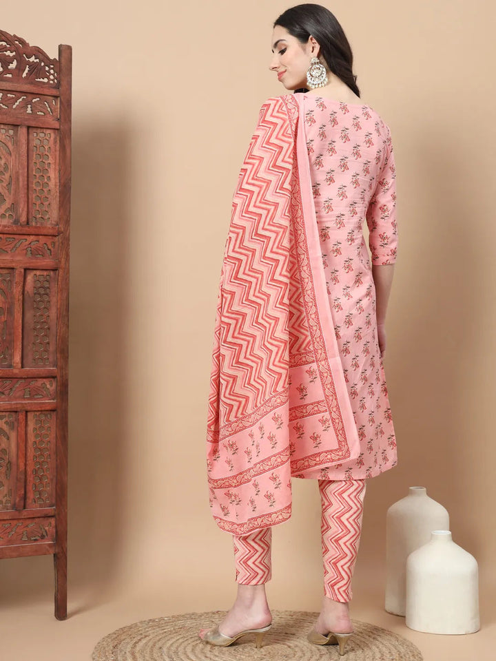 Pink Floral,Sequins_Work Straight Kurta Trouser And Dupatta Set-Yufta Store-1816SKDPKS