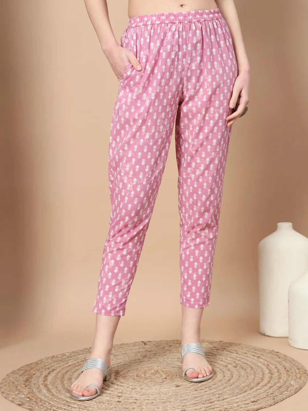 Pink Floral,Thread_Work Straight Kurta Trouser And Dupatta Set-Yufta Store-6814SKDPKS