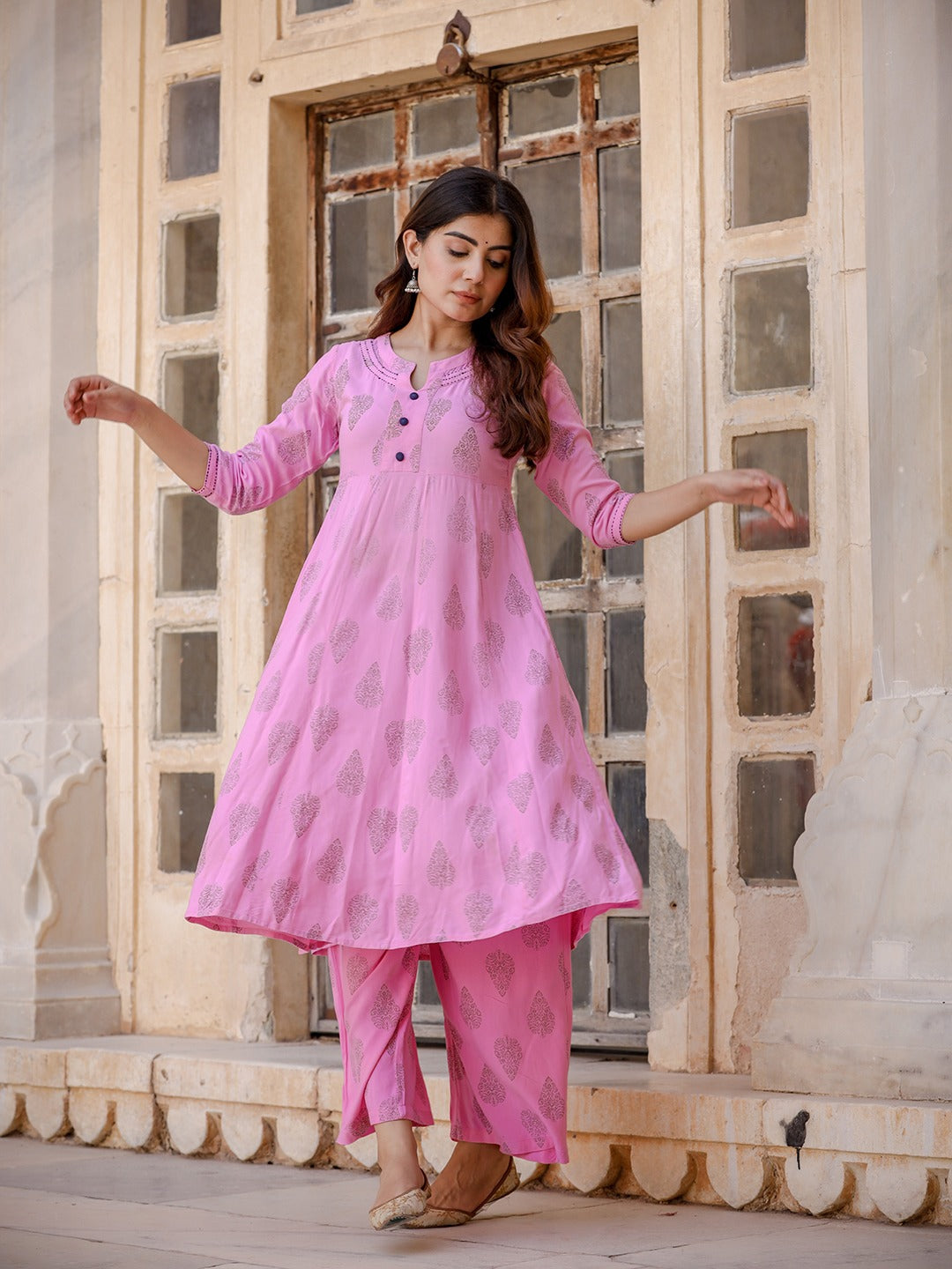 Pink & Golden Printed Kurta Set-Yufta Store-YUFEKSET712S