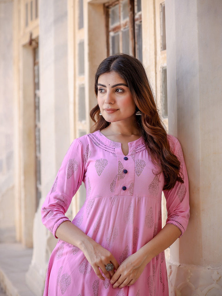 Pink & Golden Printed Kurta Set