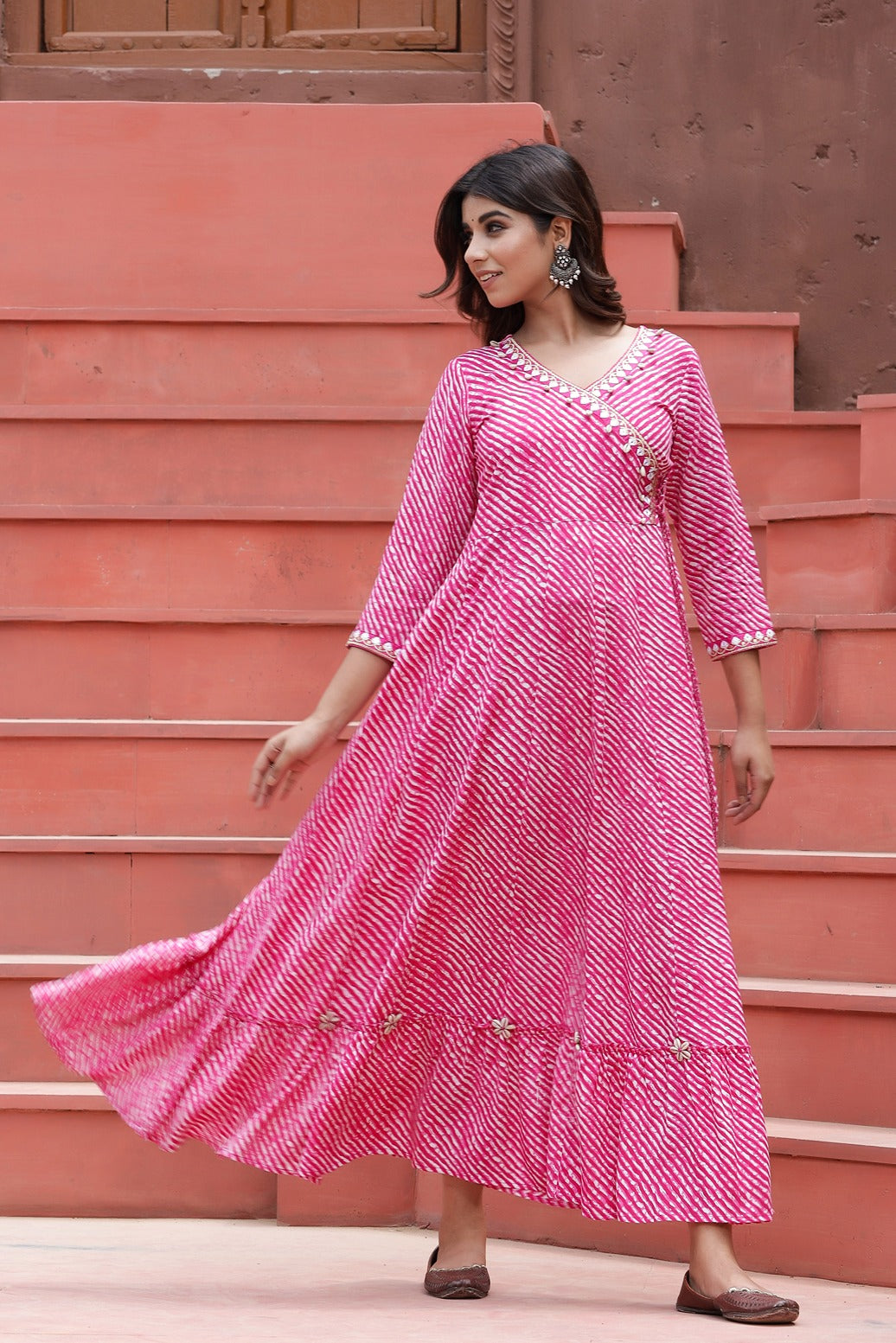 Pink Lehariya Printed Dress-Yufta Store-9201DRSPKS