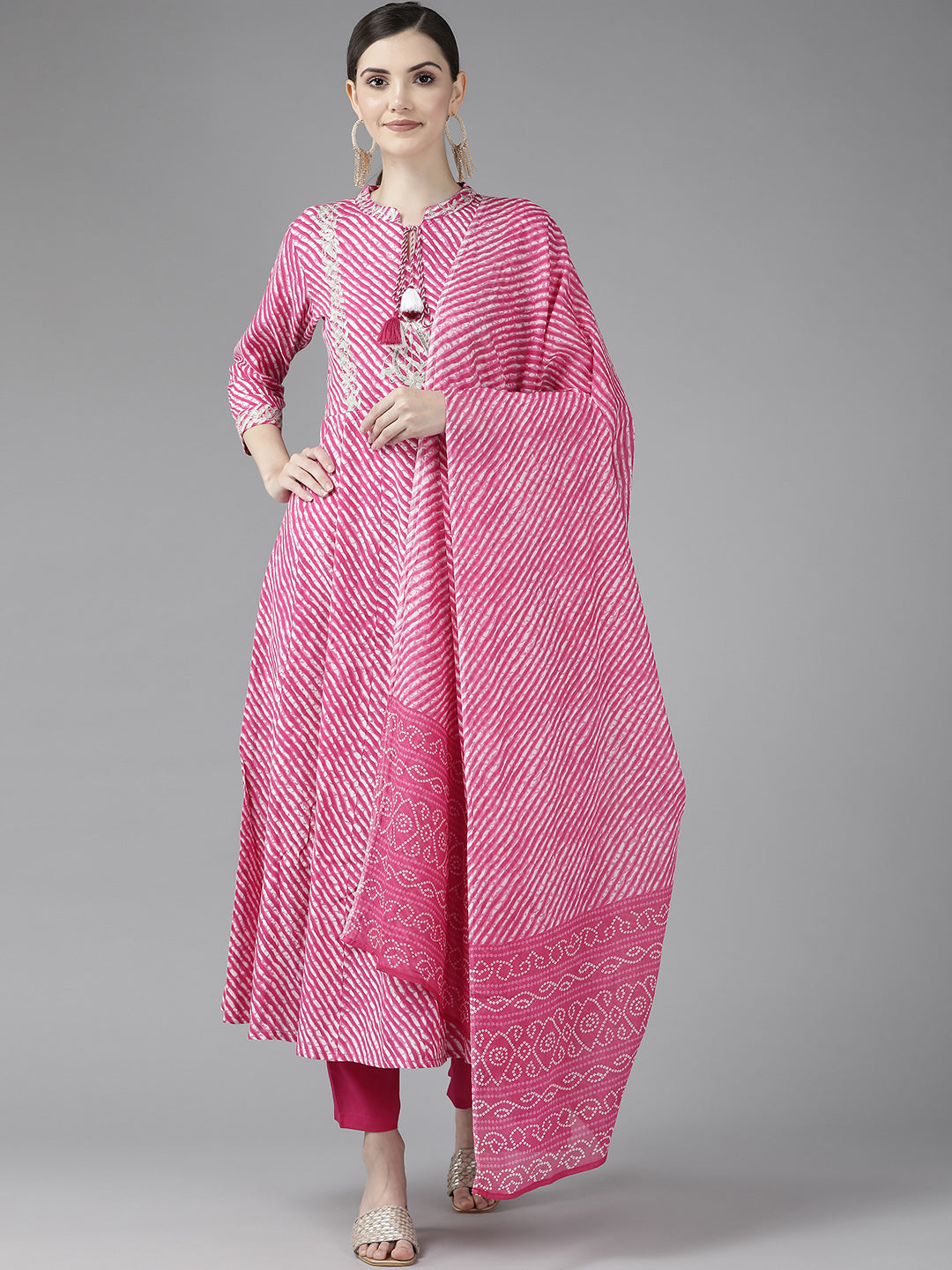 Pink Leheriya Dupatta Set