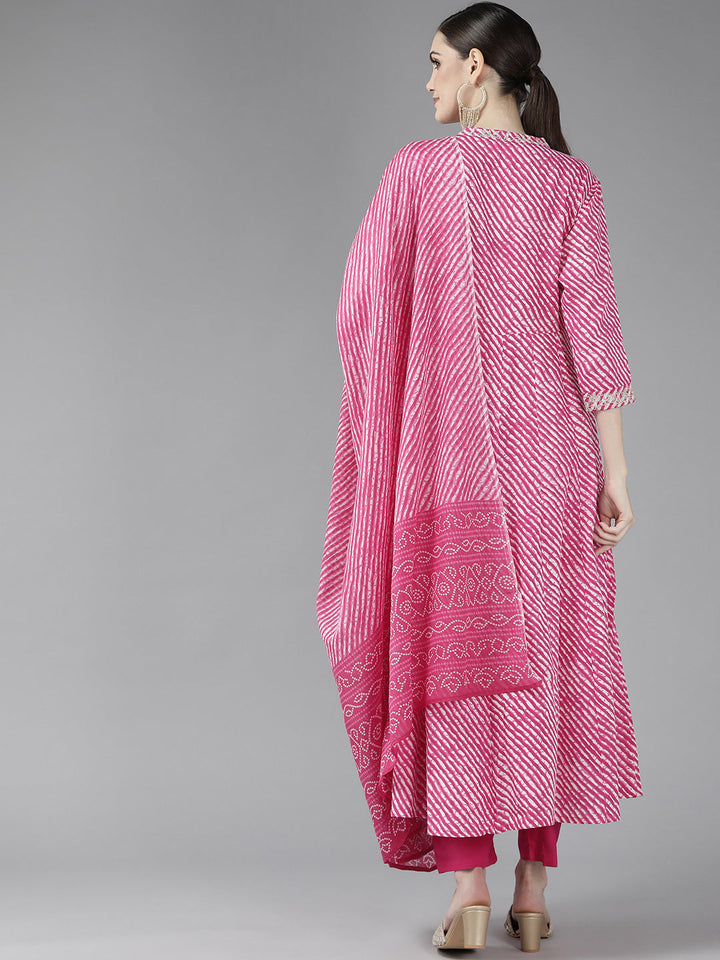 Pink Leheriya Dupatta Set-Yufta Store-9779SKDPKS