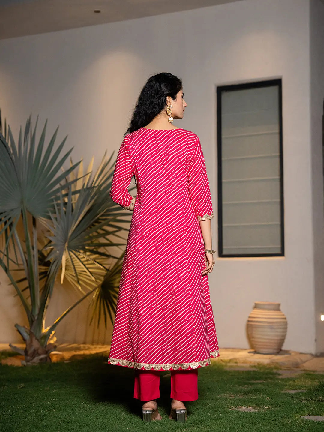 Pink Leheriya Print Cotton A-Line Suit Set-Yufta Store-7001SKDPKS