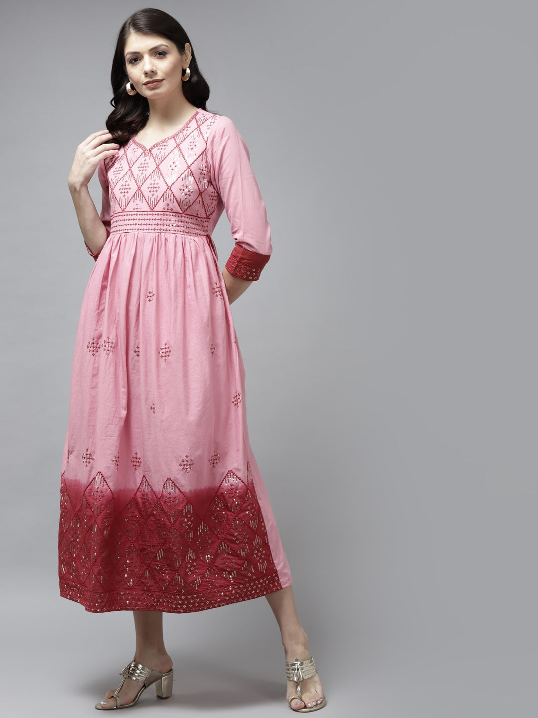 Pink & Maroon Ethnic Dress-Yufta Store-2753DRSPKM