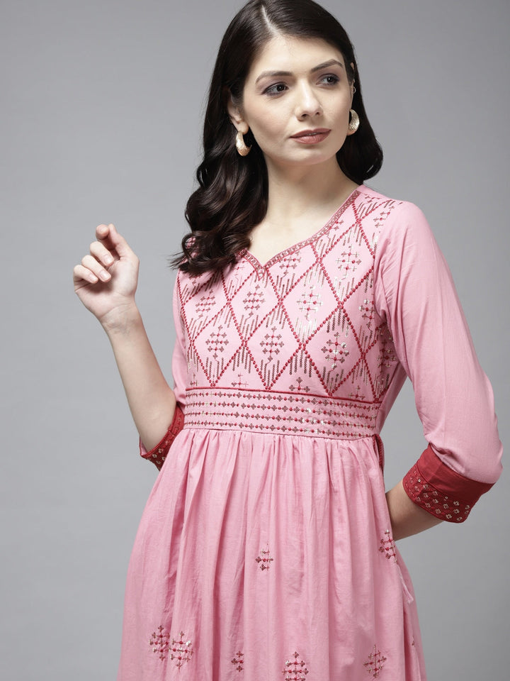 Pink & Maroon Ethnic Dress-Yufta Store-2753DRSPKM