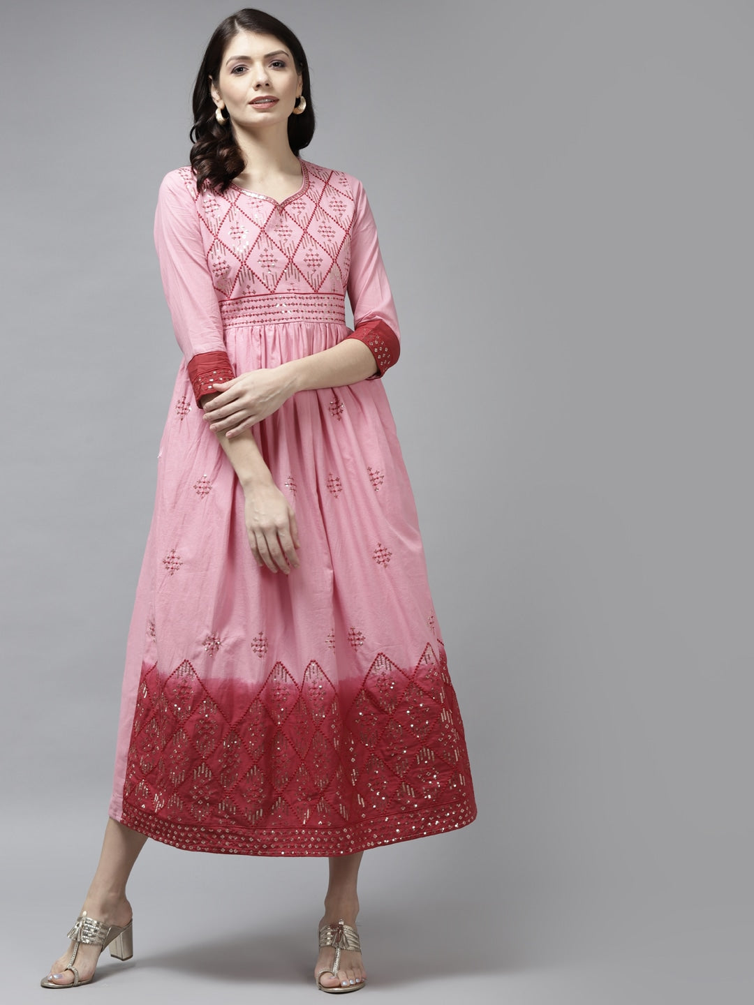 Pink & Maroon Ethnic Dress-Yufta Store-2753DRSPKM