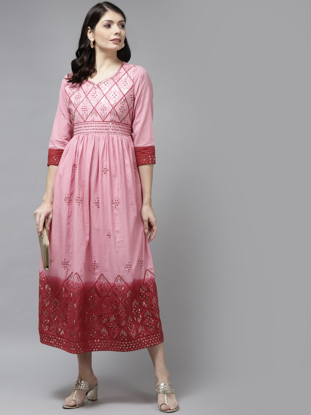Pink & Maroon Ethnic Dress-Yufta Store-2753DRSPKM