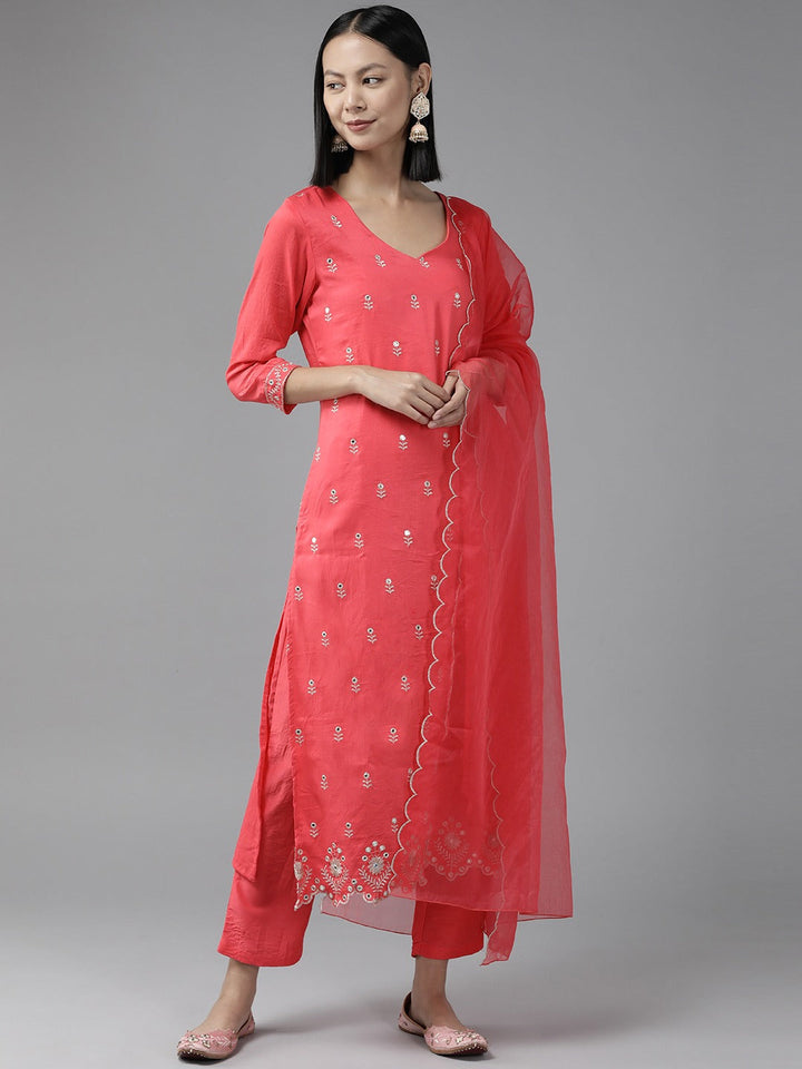 Pink Mirror Work Dupatta Set-Yufta Store-9902SKDPKS