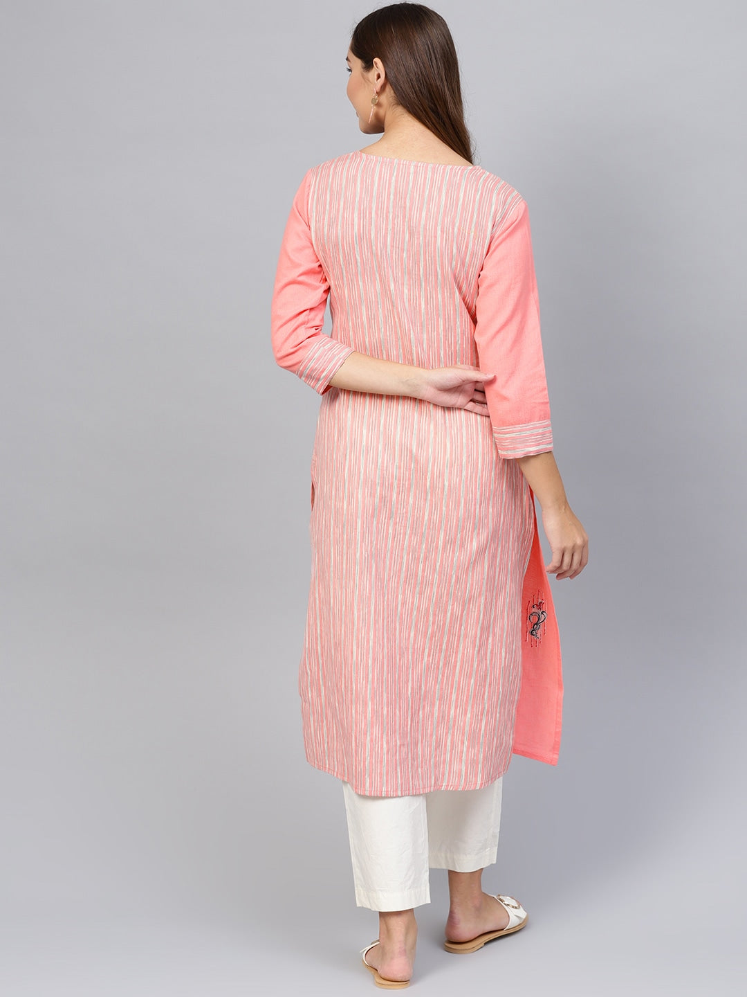 Pink & Off-White Striped Kurta-Yufta Store-840KURPKS